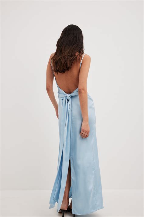 Low Back Satin Maxi Dress Blue 